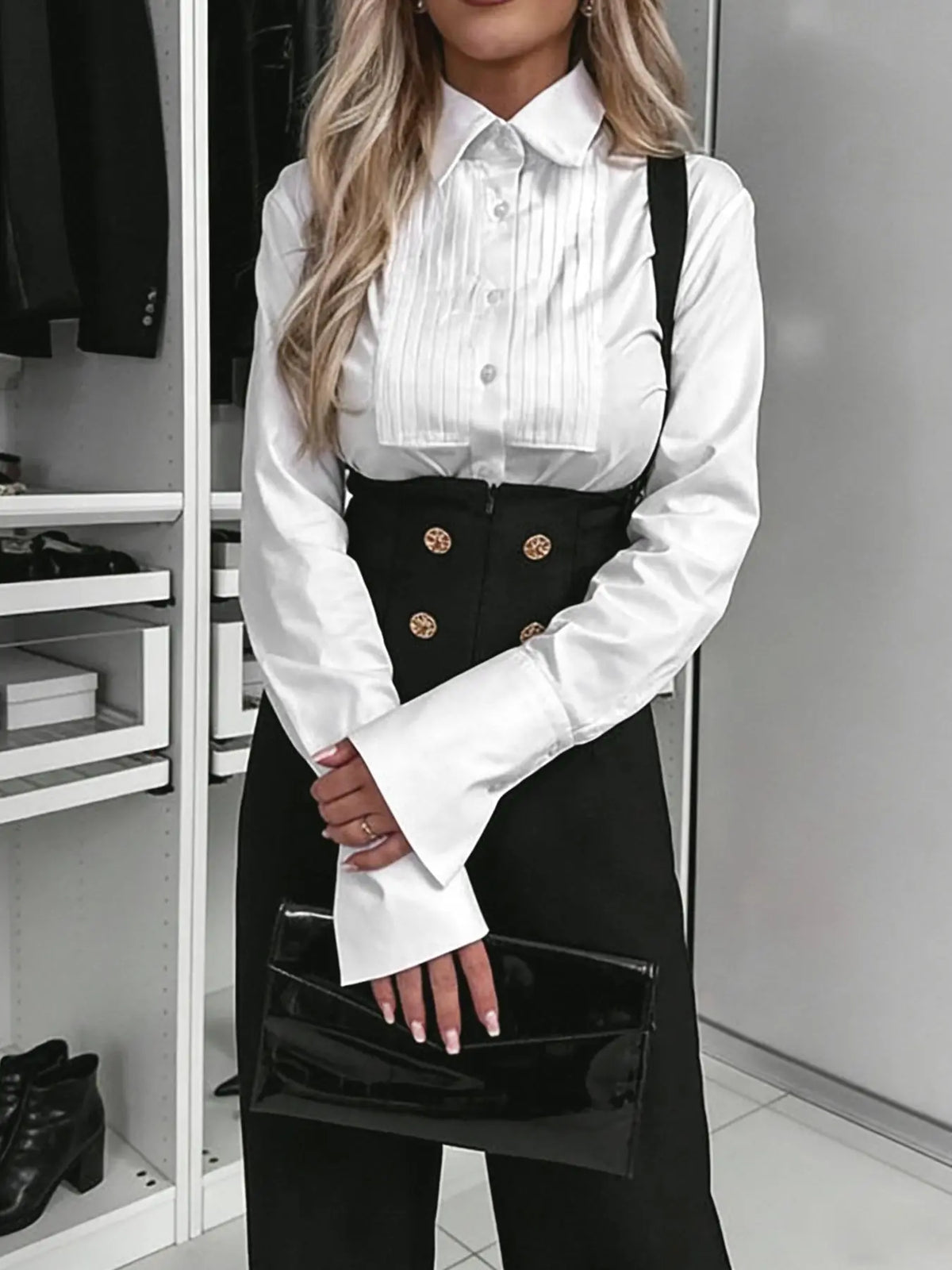 Combinaison femme noire à bretelles et pantalon large SecretBombe