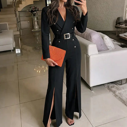 Combinaison pantalon femme noire avec ceinture à boucle SecretBombe