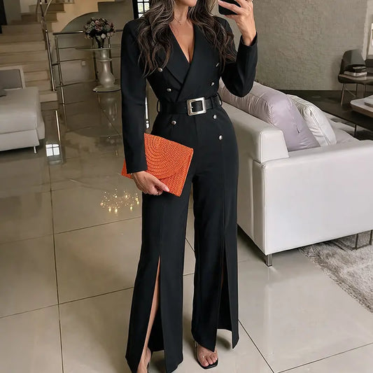 Combinaison pantalon femme noire avec ceinture à boucle SecretBombe