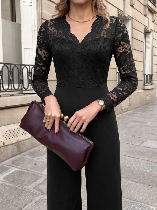 Combinaison pantalon noire élégante pour femme avec manches en dentelle SecretBombe