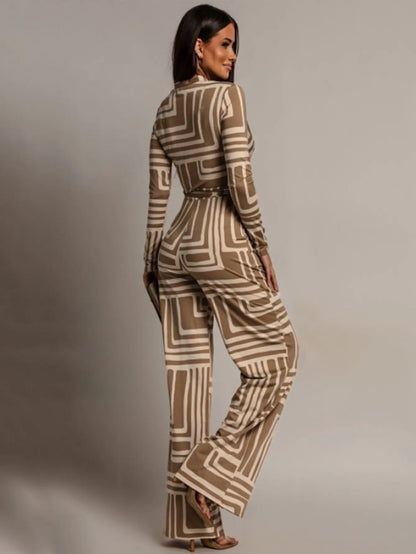 Combinaison femme taupe et blanc avec ceinture à nouer SecretBombe