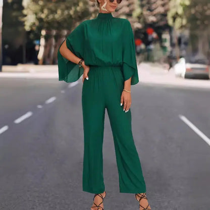 Combinaison femme verte à coupe fluide et pantalon large SecretBombe