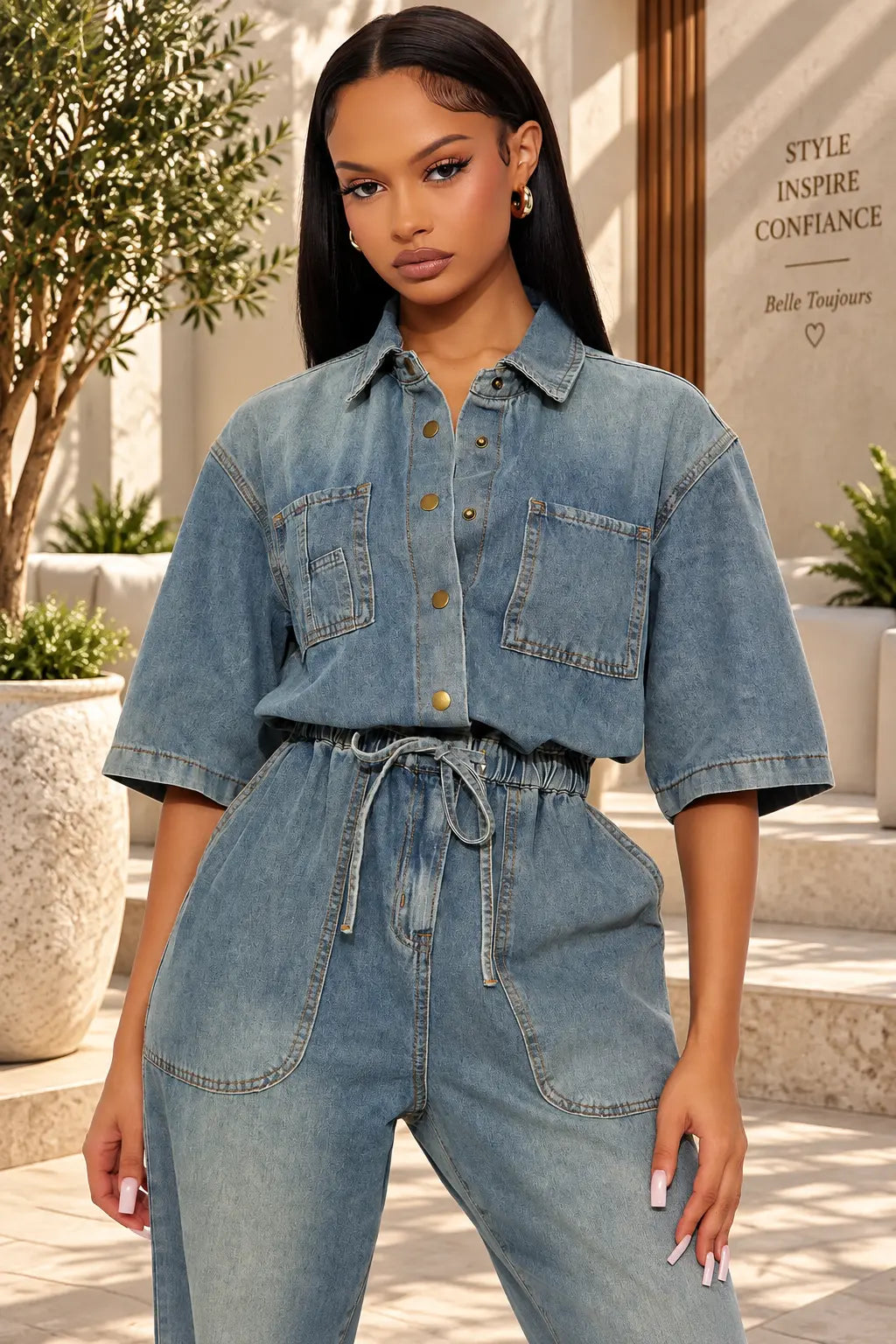 Combinaison en jean femme avec taille élastique SecretBombe