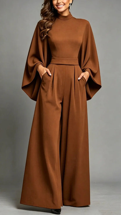 Combinaison marron femme à taille marquée et pantalon fluide SecretBombe