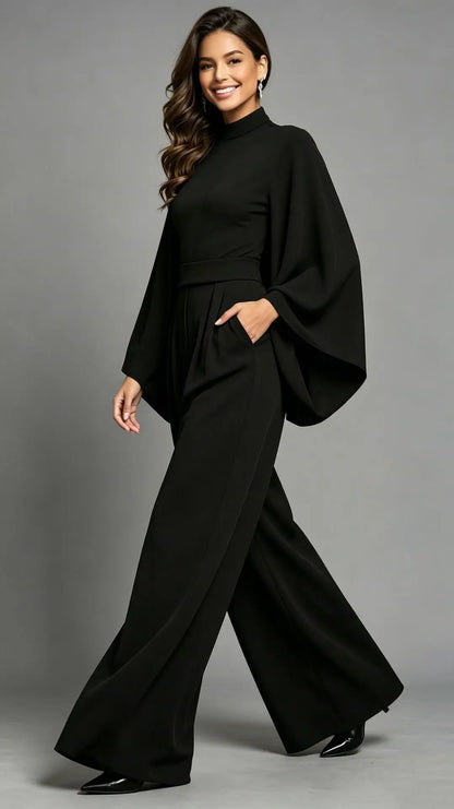 Combinaison noire femme à taille cintrée et pantalon large SecretBombe