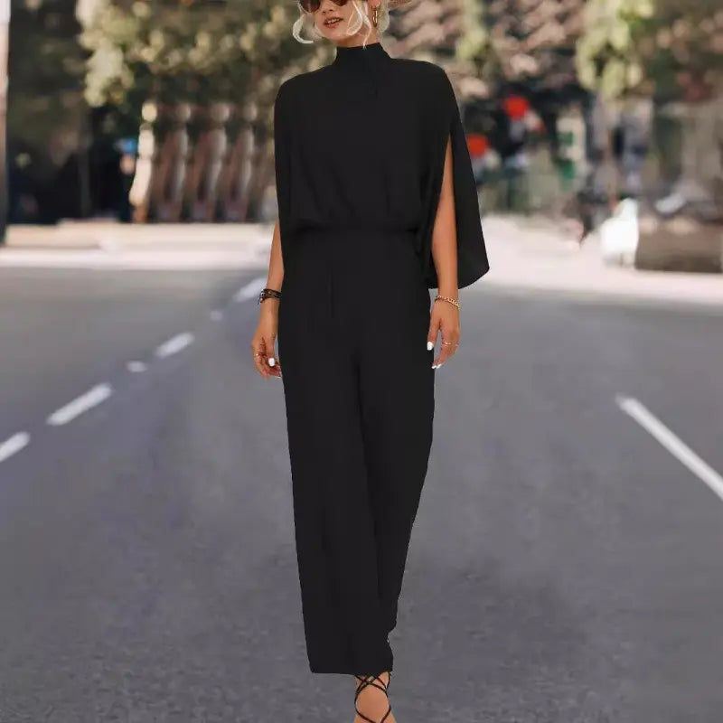 Combinaison pantalon noire femme à manches courtes amples SecretBombe