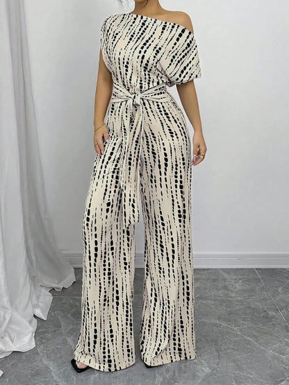 Combinaison pantalon femme blanche imprimée à épaules dégagées SecretBombe