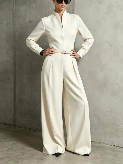 Combinaison blanche femme à pantalon large et coupe élégante SecretBombe