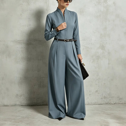 Combinaison pantalon femme bleu gris à jambes larges SecretBombe