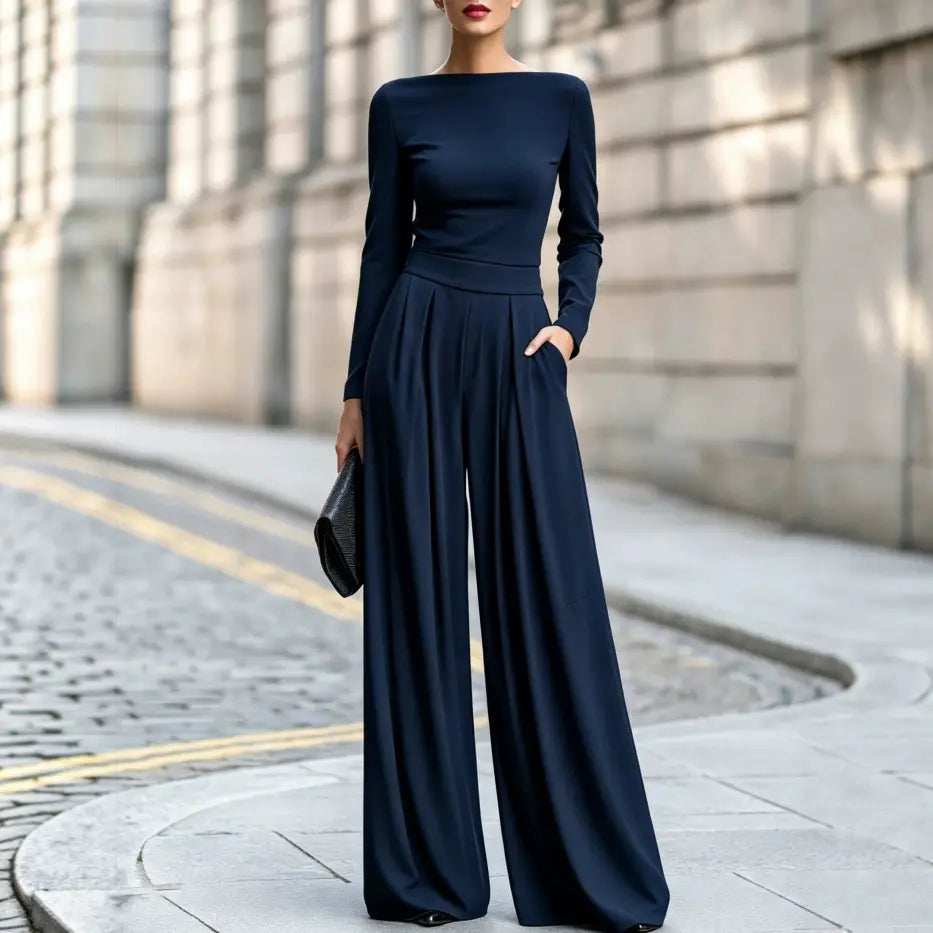 Combinaison pantalon femme bleu marine longue au style chic et confortable SecretBombe