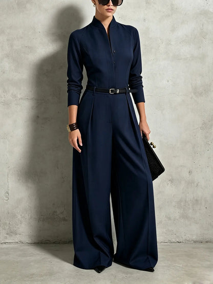 Combinaison pantalon femme bleu marine à taille ceinturée SecretBombe
