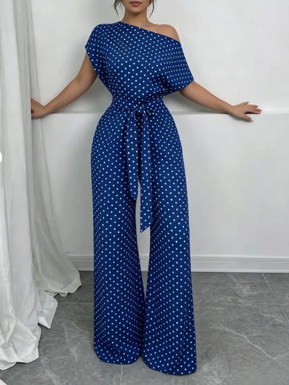 Combinaison pantalon femme bleue à pois et coupe fluide SecretBombe