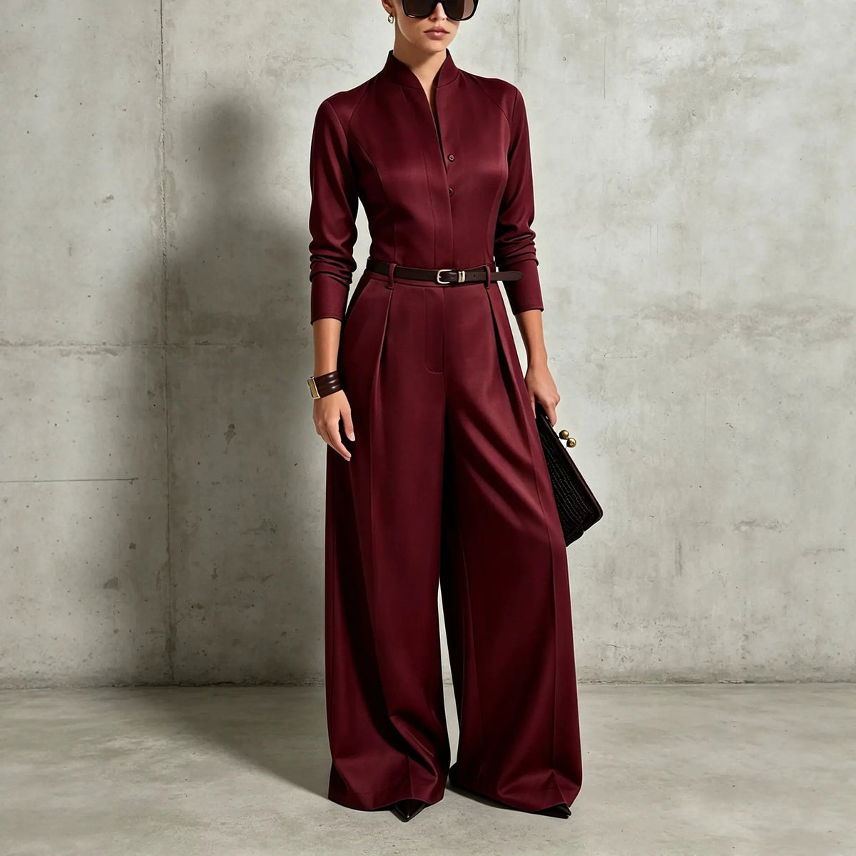 Combinaison pantalon femme bordeaux à manches longues SecretBombe