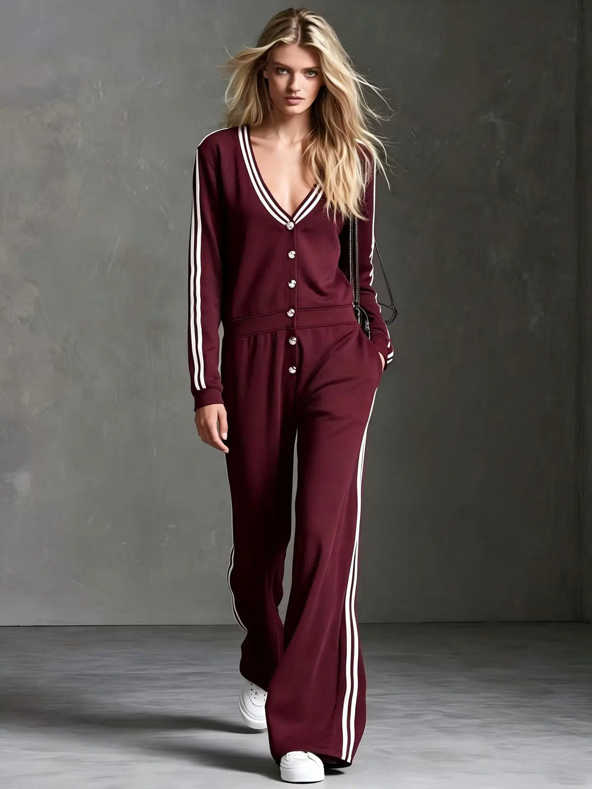 Combinaison pantalon femme bordeaux à manches longues SecretBombe