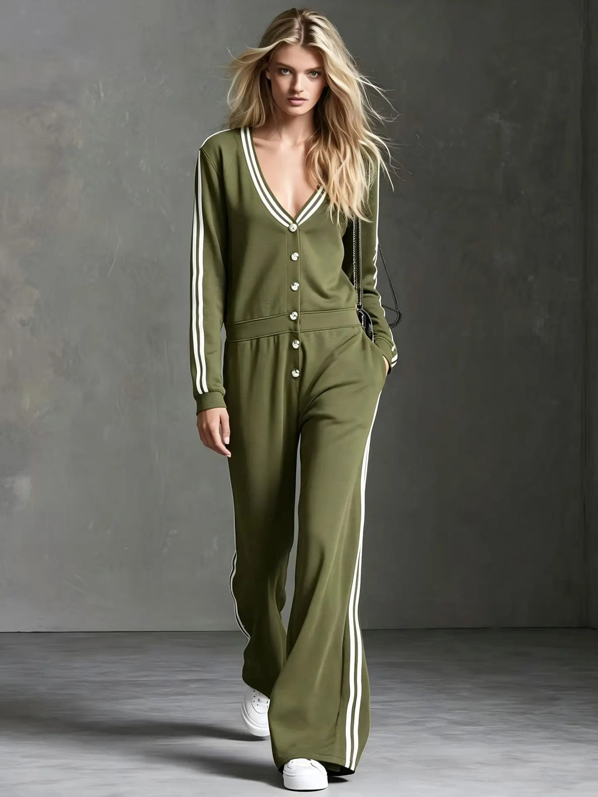 Combinaison pantalon femme kaki à coupe fluide SecretBombe