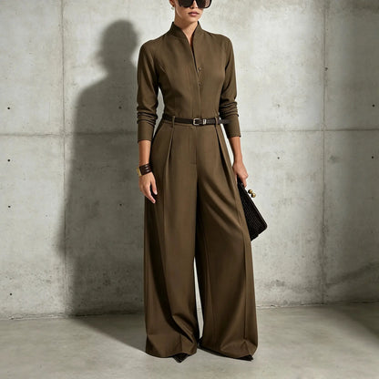 Combinaison pantalon femme marron à ceinture et jambes larges SecretBombe