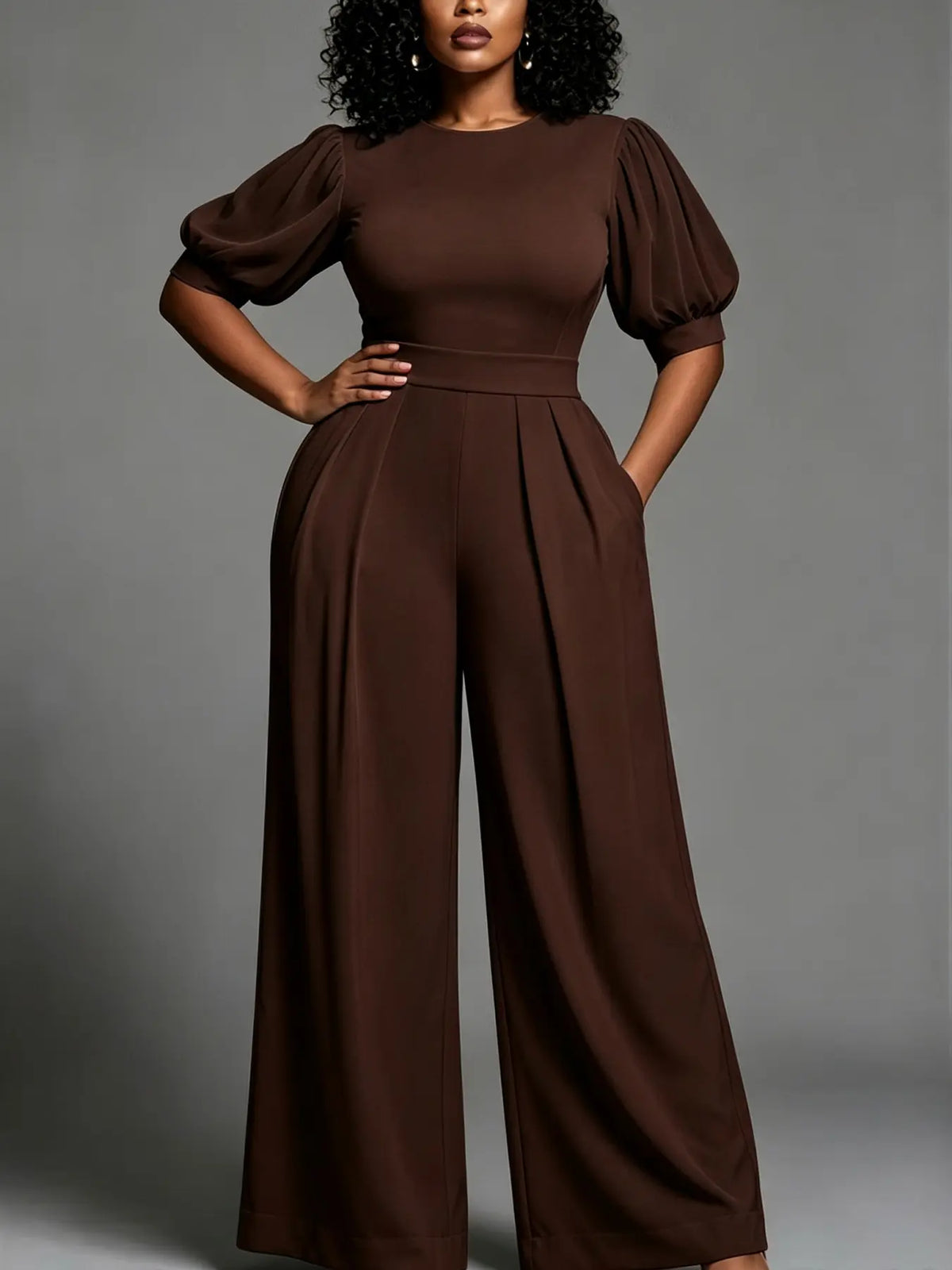 Combinaison pantalon femme marron à manches bouffantes SecretBombe