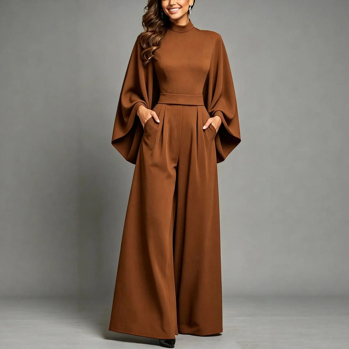 Combinaison pantalon femme marron à manches évasées SecretBombe