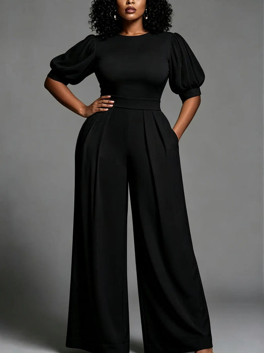 Combinaison pantalon femme noire à manches bouffantes SecretBombe