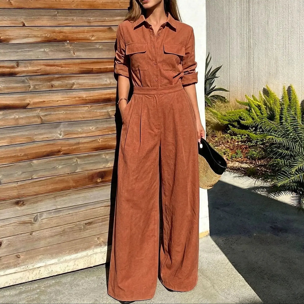 Combinaison pantalon femme terracotta à taille ceinturée SecretBombe