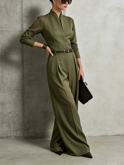 Combinaison pantalon femme vert kaki à taille ceinturée SecretBombe