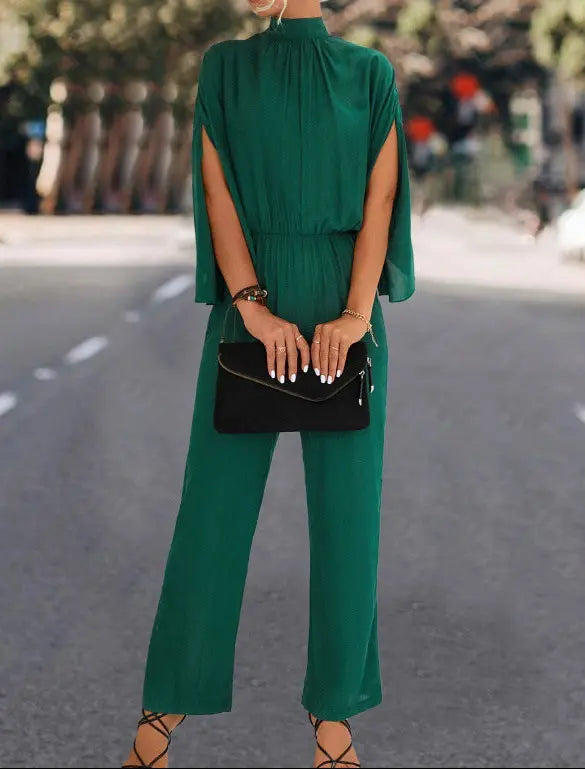 Combinaison femme verte à manches amples et taille cintrée SecretBombe