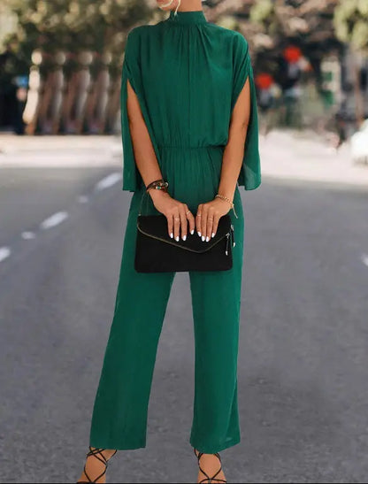 Combinaison femme verte à manches amples et taille cintrée SecretBombe