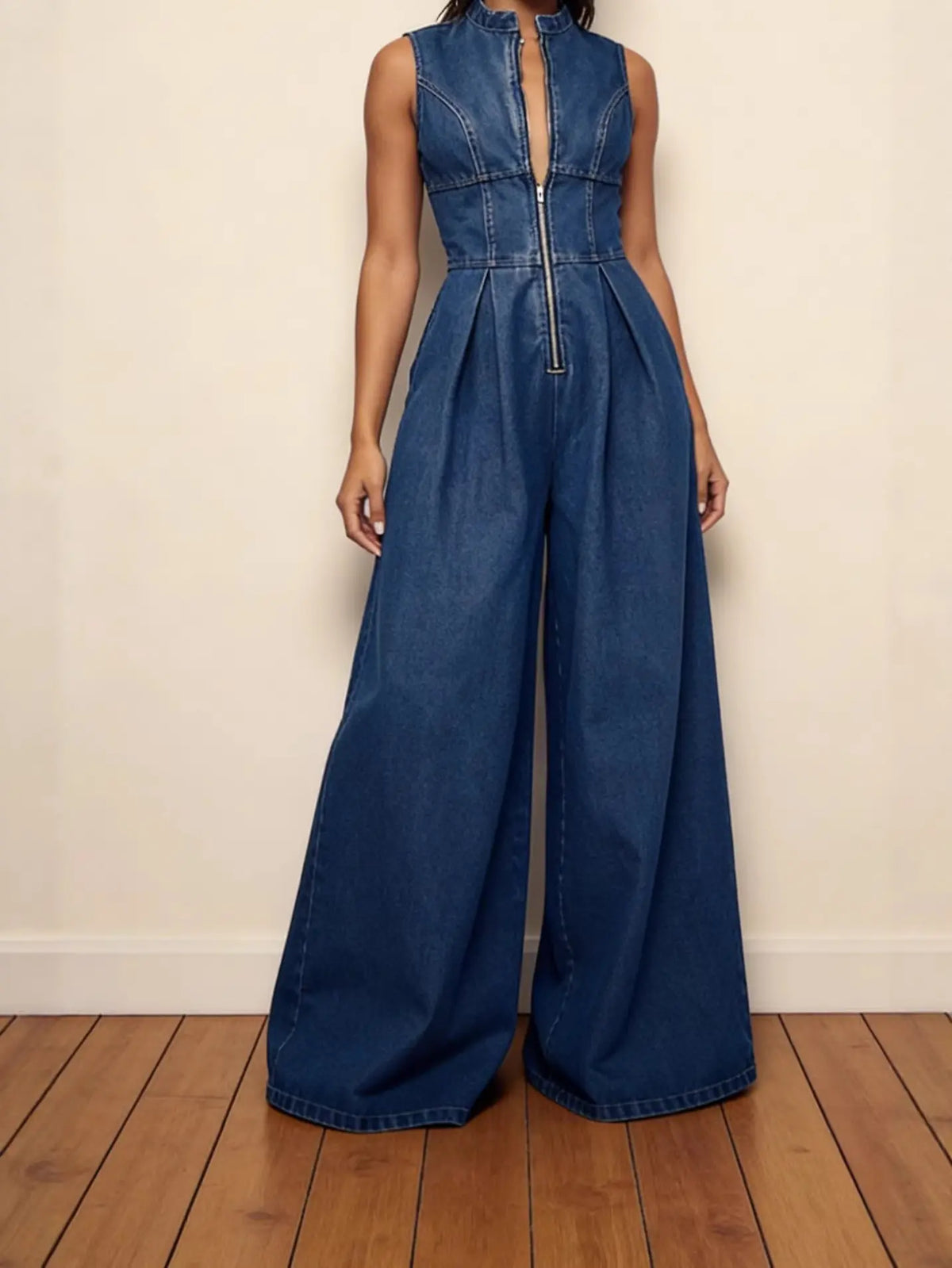 Combinaison denim femme bleu foncé à taille marquée SecretBombe