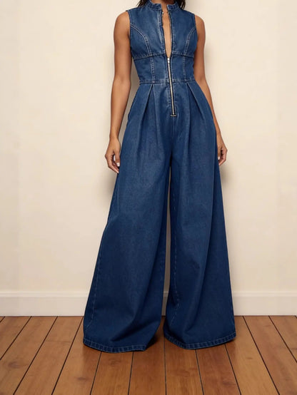Combinaison denim femme bleu foncé à taille marquée SecretBombe