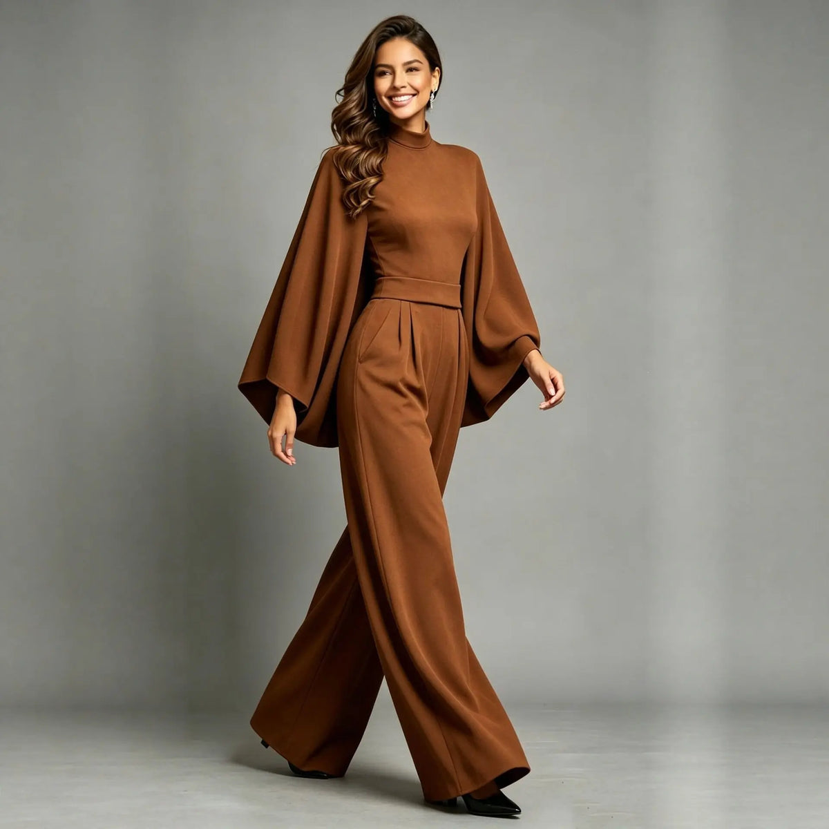 Combinaison pantalon femme marron à manches évasées SecretBombe