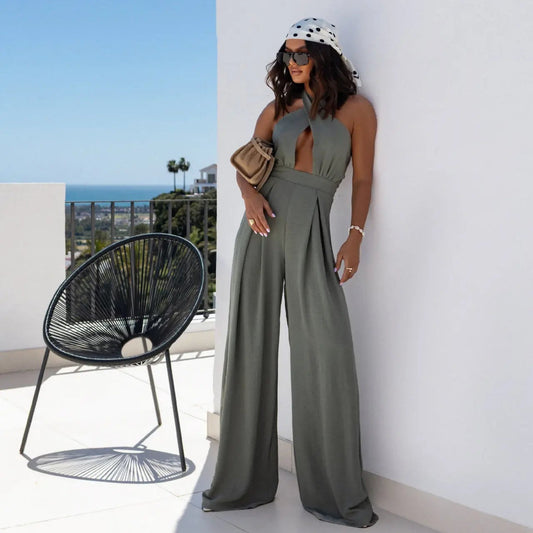Combinaison verte femme à pantalon large et coupe fluide SecretBombe