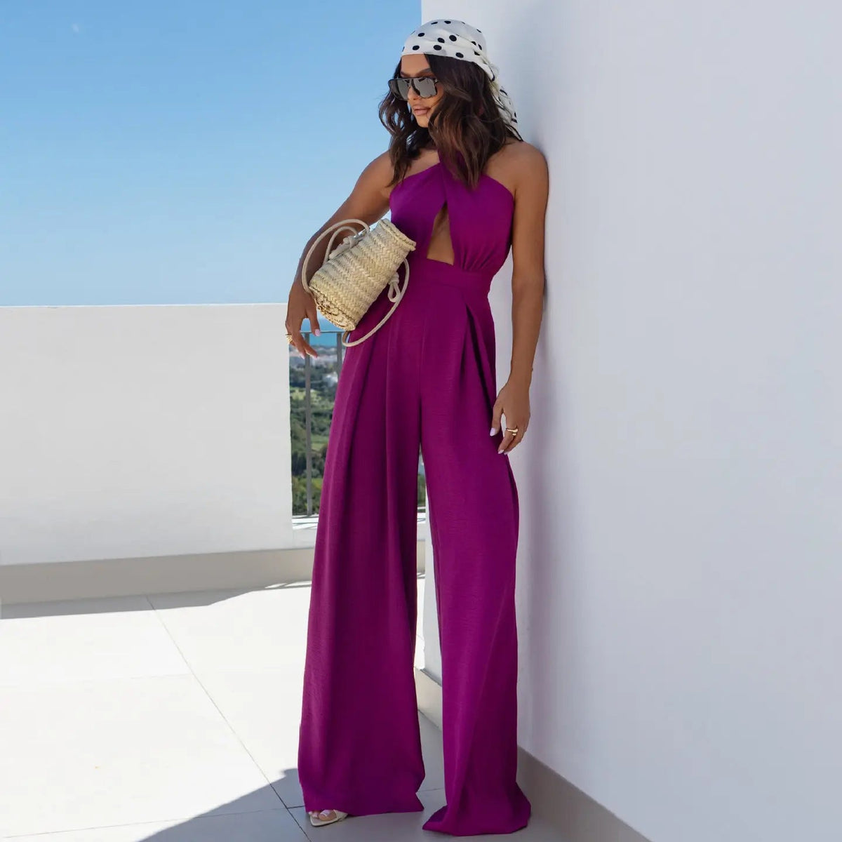 Combinaison violette femme à pantalon large et coupe fluide SecretBombe