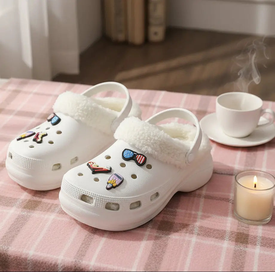 Crocs fourrées blanches femme – sabots d’hiver chauds et confortables SecretBombe