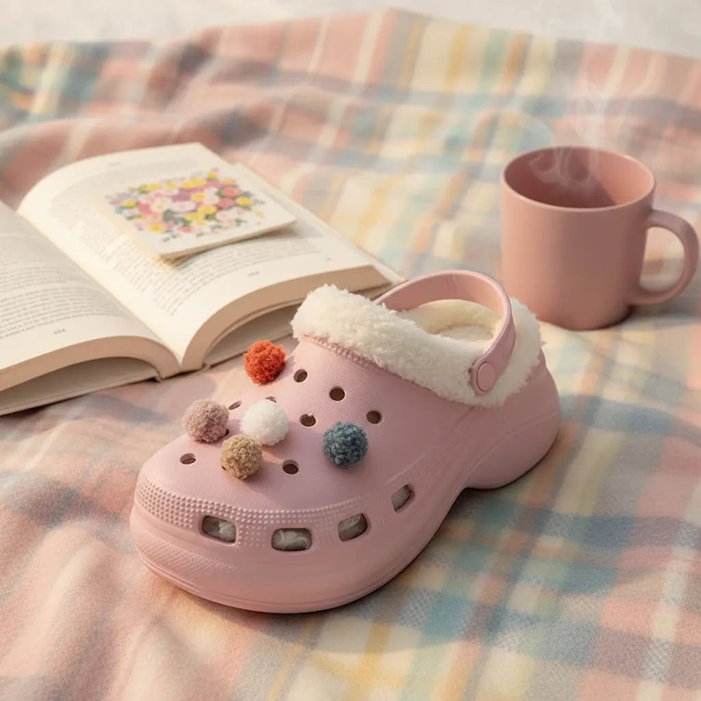 Crocs fourrées roses à pompons – look girly et cocooning SecretBombe