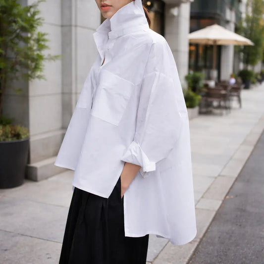 : Chemise femme blanche coupe loose col tailleur tendance européenne SecretBombe