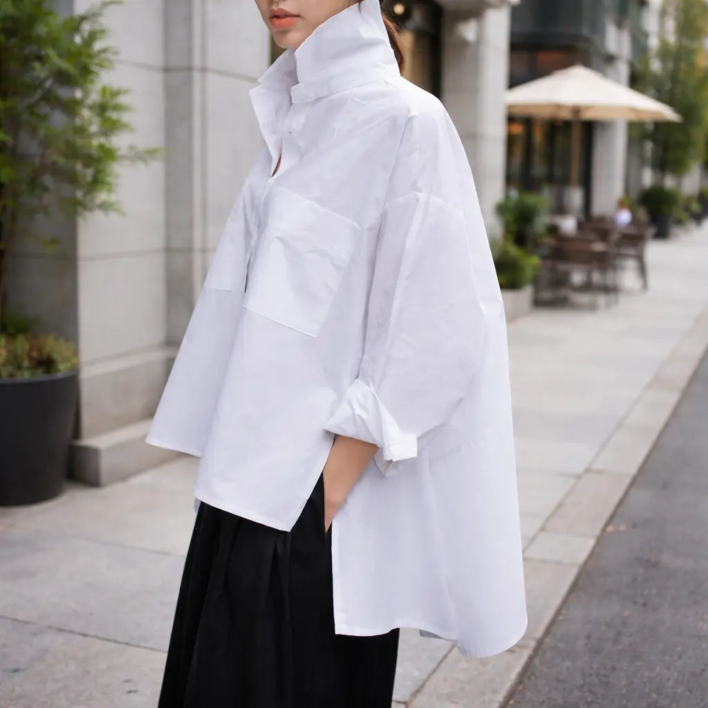Chemise femme blanche coupe loose col tailleur tendance européenne SecretBombe
