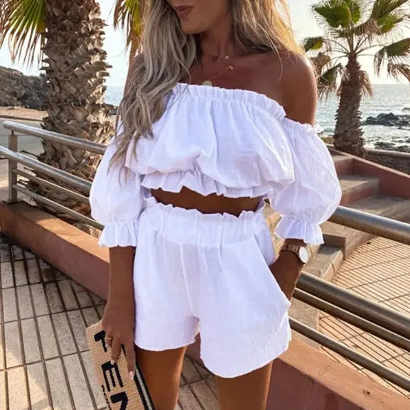 Tenue tendance blanche deux pièces pour vacances et sorties SecretBombe.