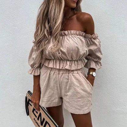 Ensemble bustier blanc à volants avec short assorti pour femme SecretBombe.