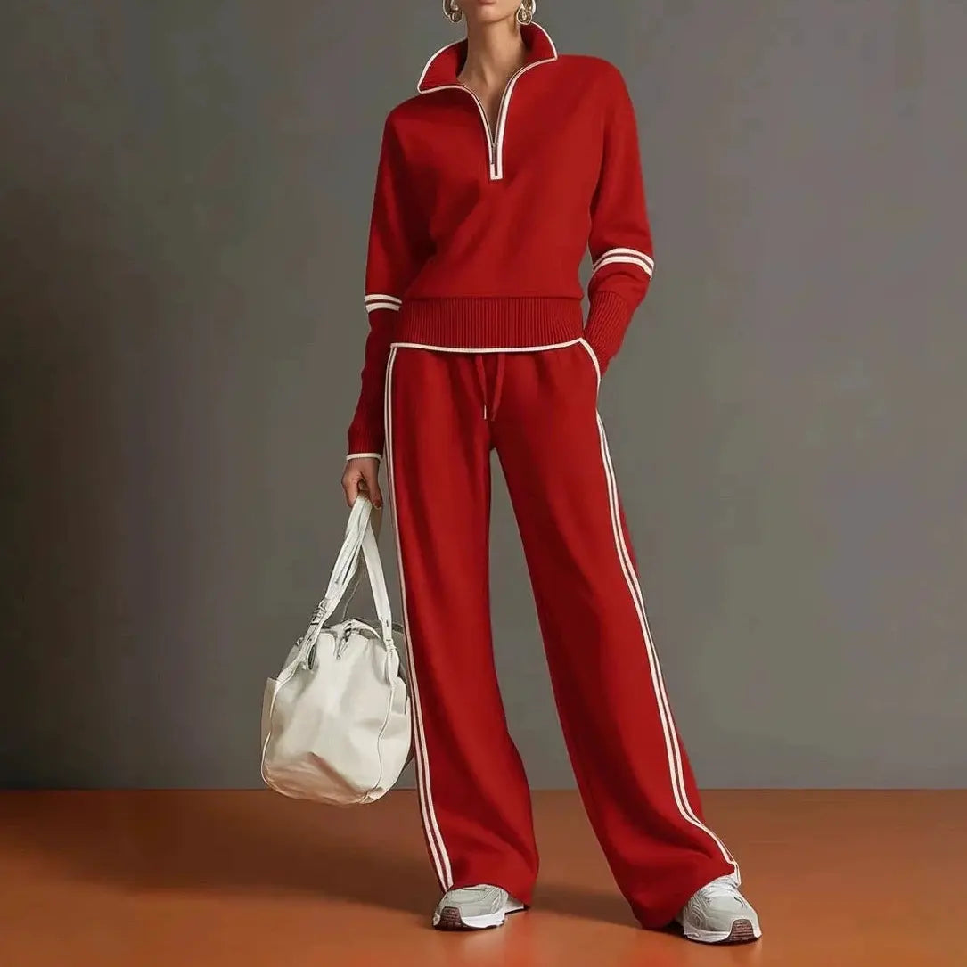 Ensemble deux pièces femme rouge avec haut à manches longues et pantalon ample SecretBombe