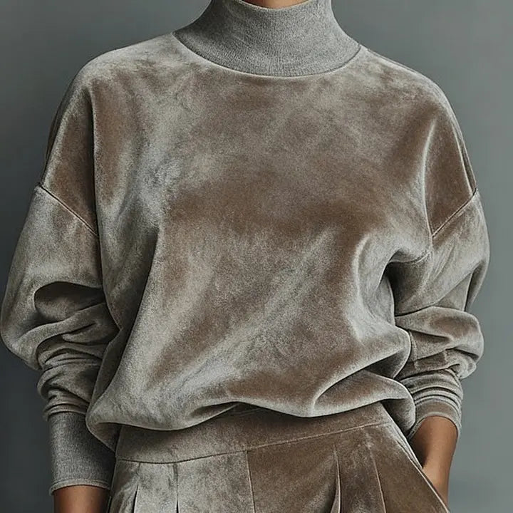 Ensemble femme taupe à col montant et pantalon large SecretBombe