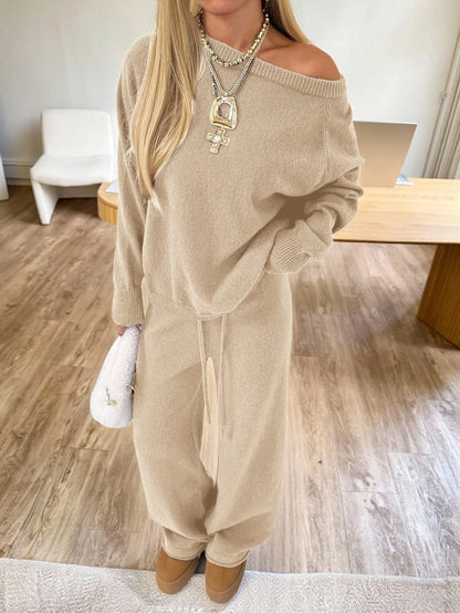 Ensemble femme beige avec haut ample et pantalon fluide SecretBombe