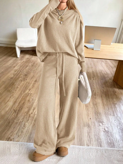 Ensemble deux pièces femme beige avec haut ample et pantalon large SecretBombe