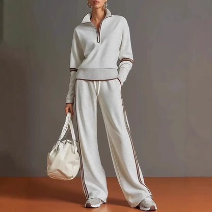 Ensemble femme blanc avec sweat zippé et pantalon large SecretBombe
