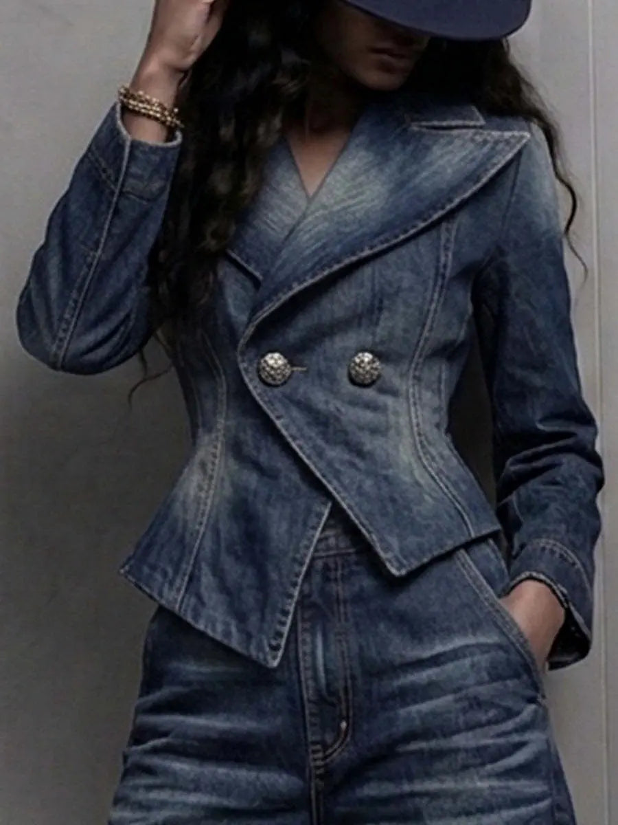 Ensemble tailleur femme bleu foncé avec veste cintrée et pantalon ample SecretBombe