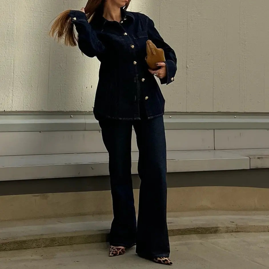 Ensemble femme en jean avec chemise boutonnée à manches longues SecretBombe