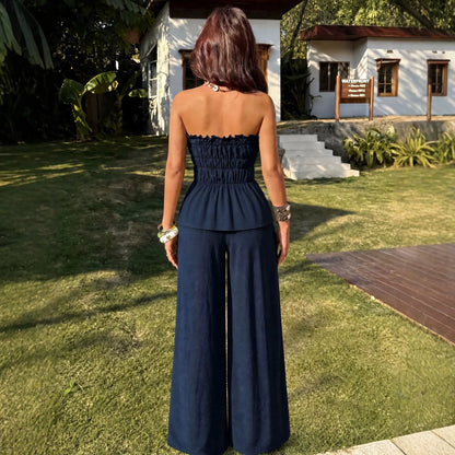 Vue arrière de l'ensemble femme bleu marine avec bustier sans bretelles SecretBombe