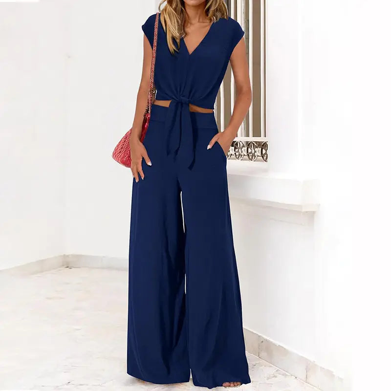 Ensemble femme bleu pur pantalon large fluide SecretBombe