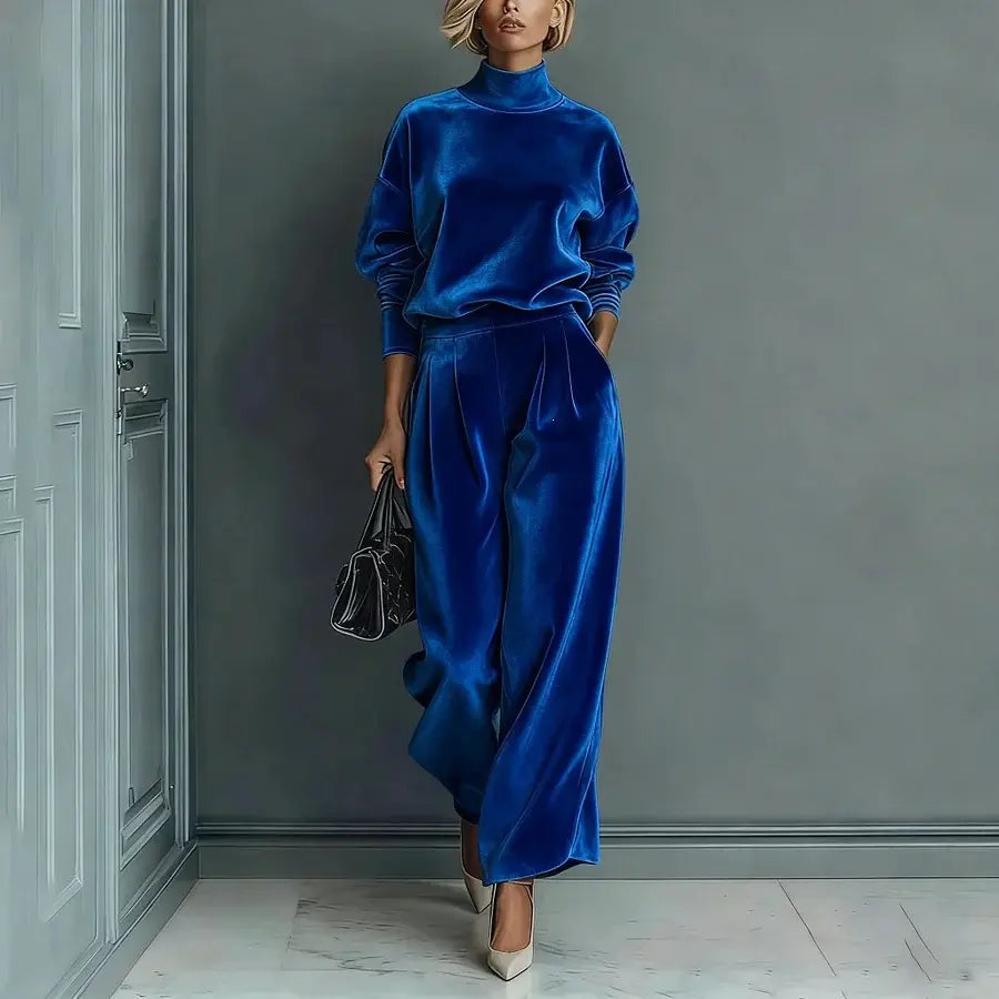 Ensemble femme bleu royal effet velours avec pantalon large SecretBombe