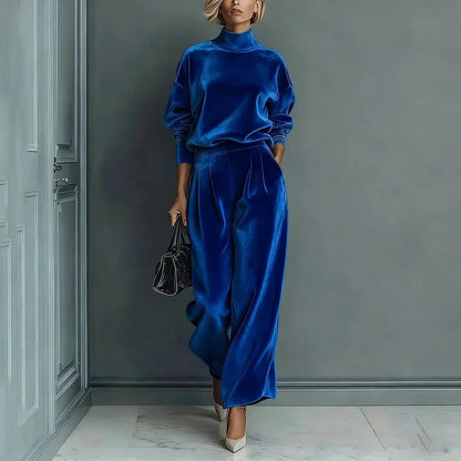 Ensemble femme bleu royal effet velours avec pantalon large SecretBombe
