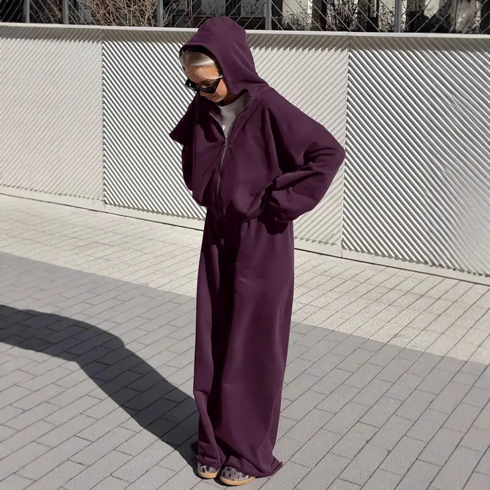 Détail veste zippée et pantalon large violet SecretBombe